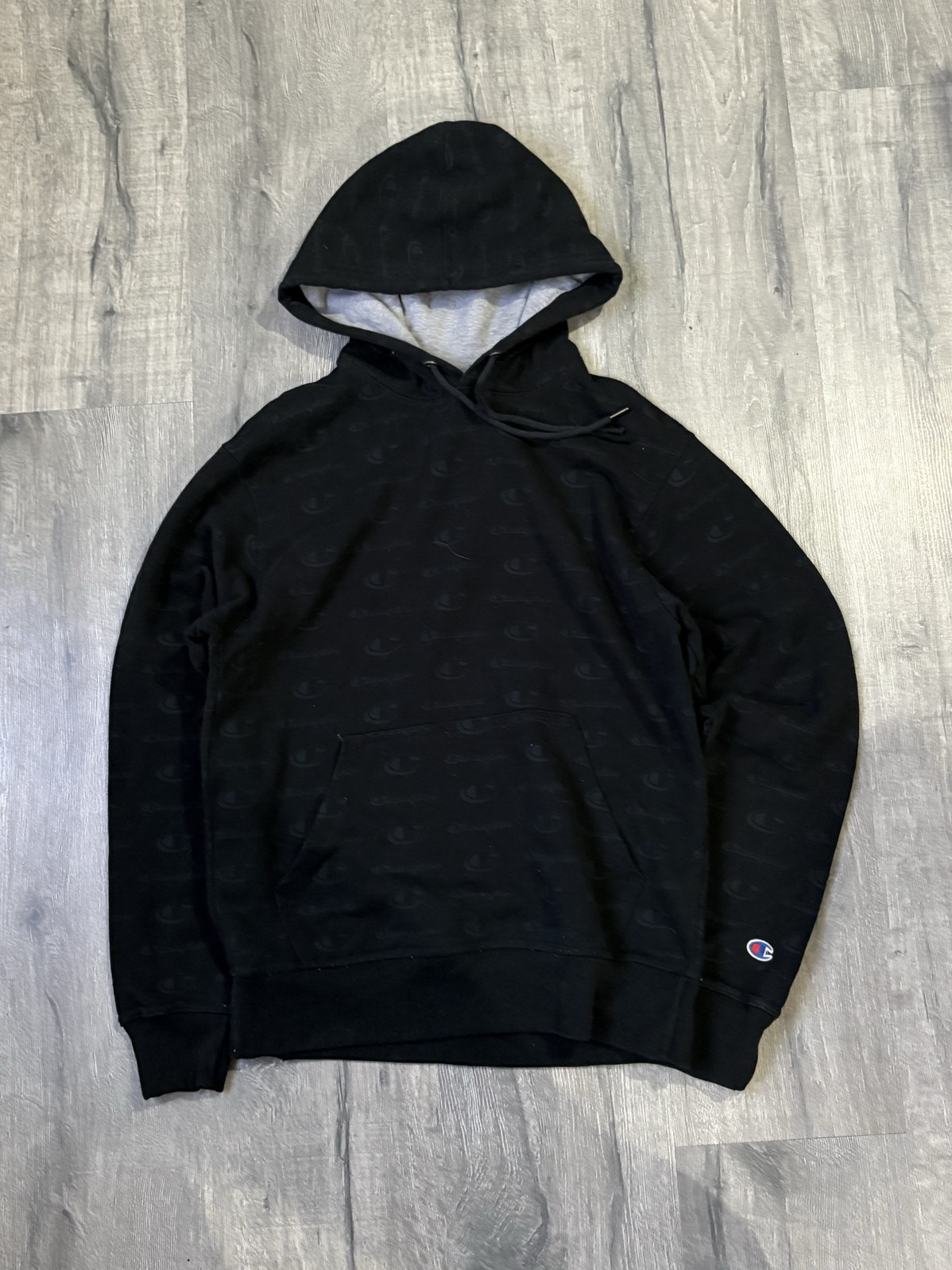 Champion Black Monogram Hoodie Size S